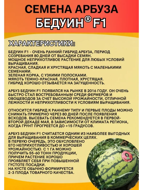 Бедуин F1 1000 штук семена арбуза